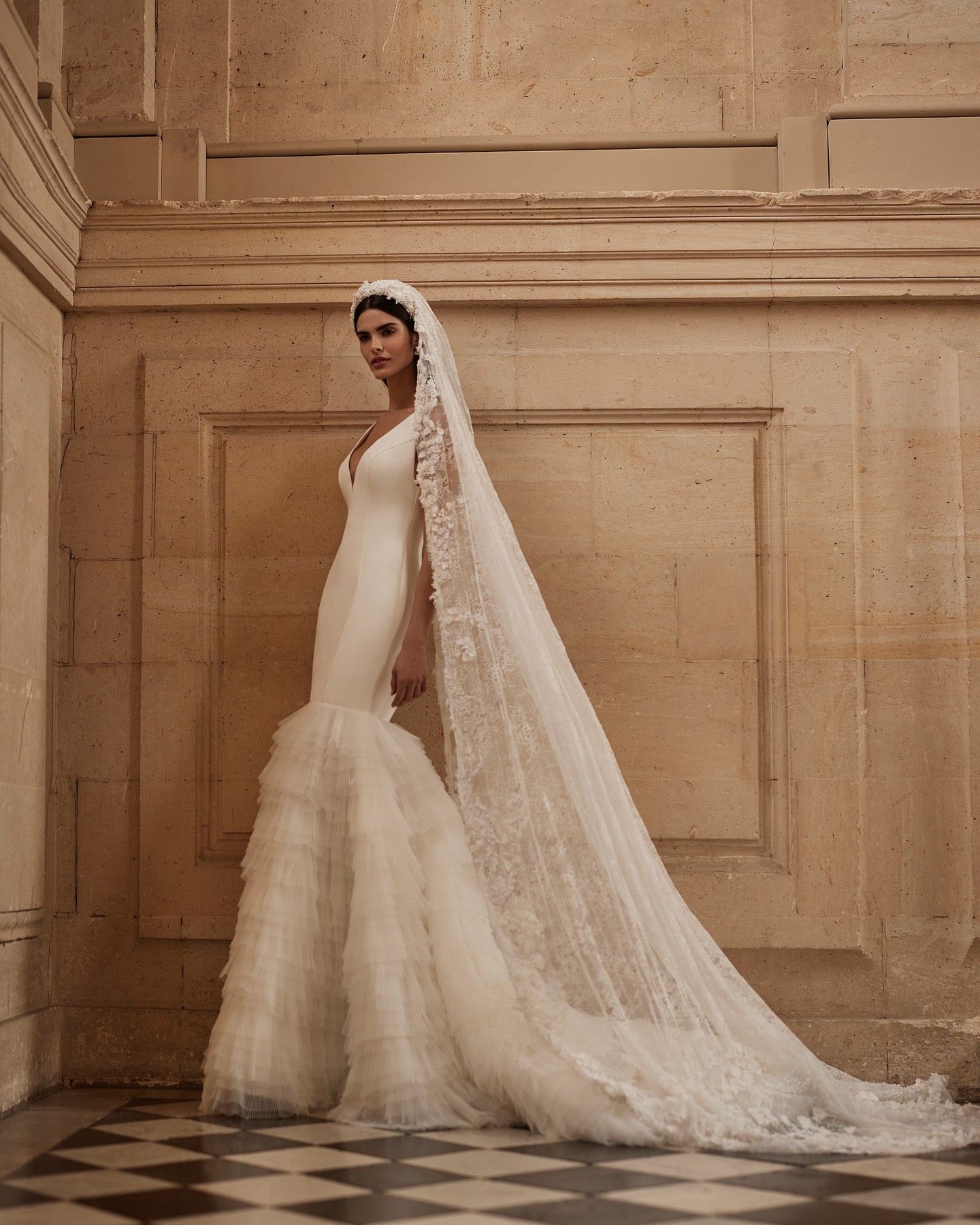 Milla Nova satin mermaid dresses bridal gowns v neck wedding dress ruched tulle skirt backless vestidos de novia