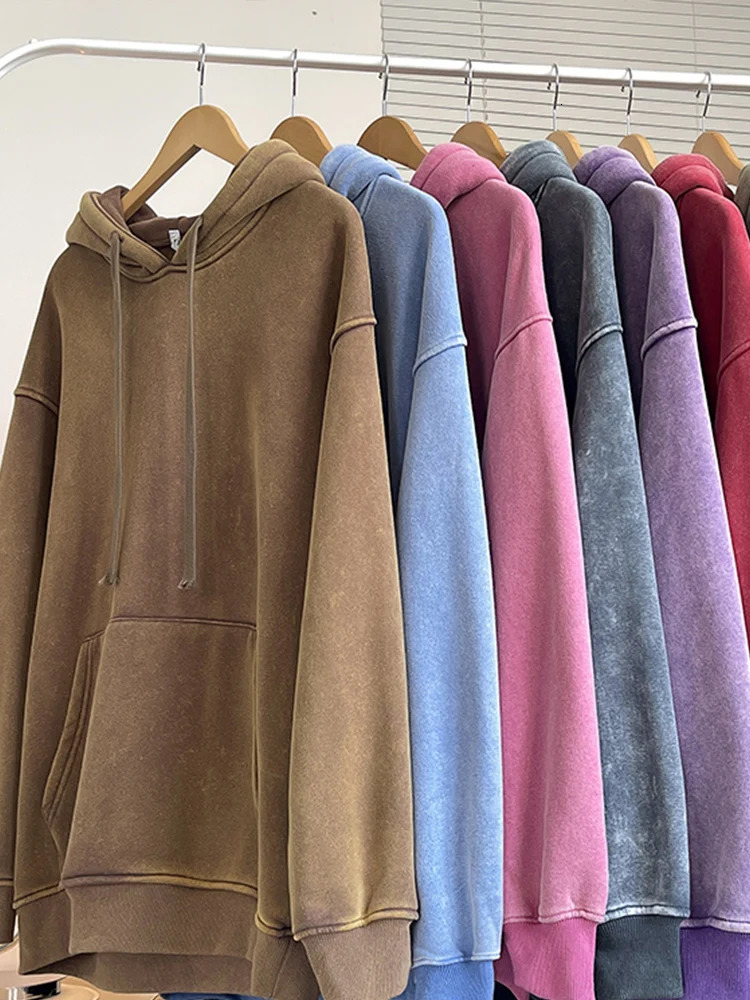 Mens Hoodies 2024 Autumn 360G Thick Cotton Washed Sweatshirts Oversized Hoodie Streetwear Y2K Clothes Unisex Hoody Tops 240919