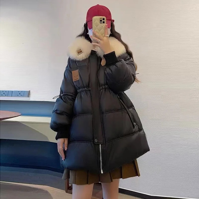 Winter womens jacket Puffer Coats mid length Coats Down big fox hair collar thick womens jacket 240926