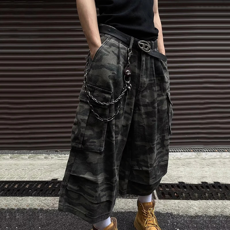FEWQ camouflage work mens shorts cargo dark pocket casual fashion mens wide leg Trousers 24E1421 240924
