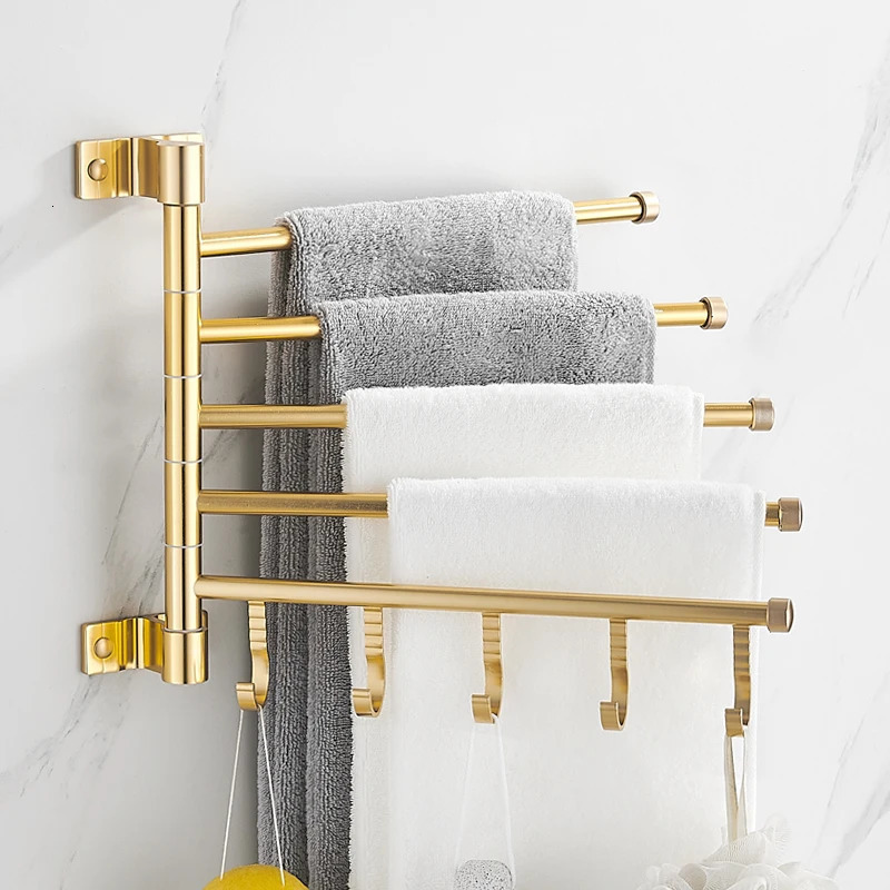 Golden Lamp Aluminum Wall Mounted Rotating Towel Rack Bathroom Rail Hanger Bathroom Accessories Storage 240929