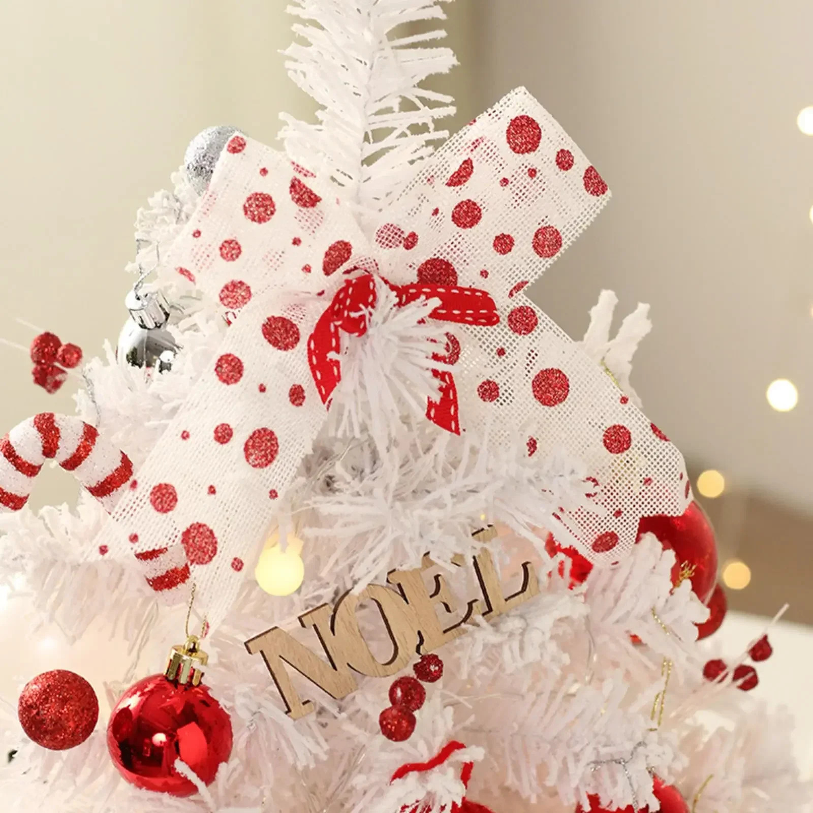 Red and white rotating music box desktop mini tree set decoration Christmas gift 240924