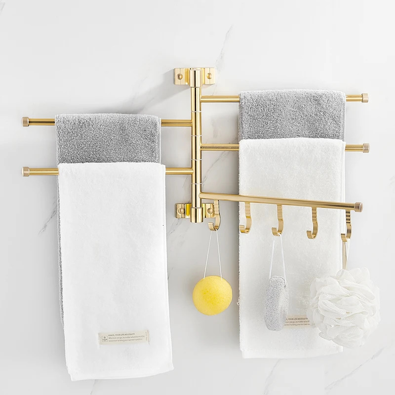 Golden Lamp Aluminum Wall Mounted Rotating Towel Rack Bathroom Rail Hanger Bathroom Accessories Storage 240929