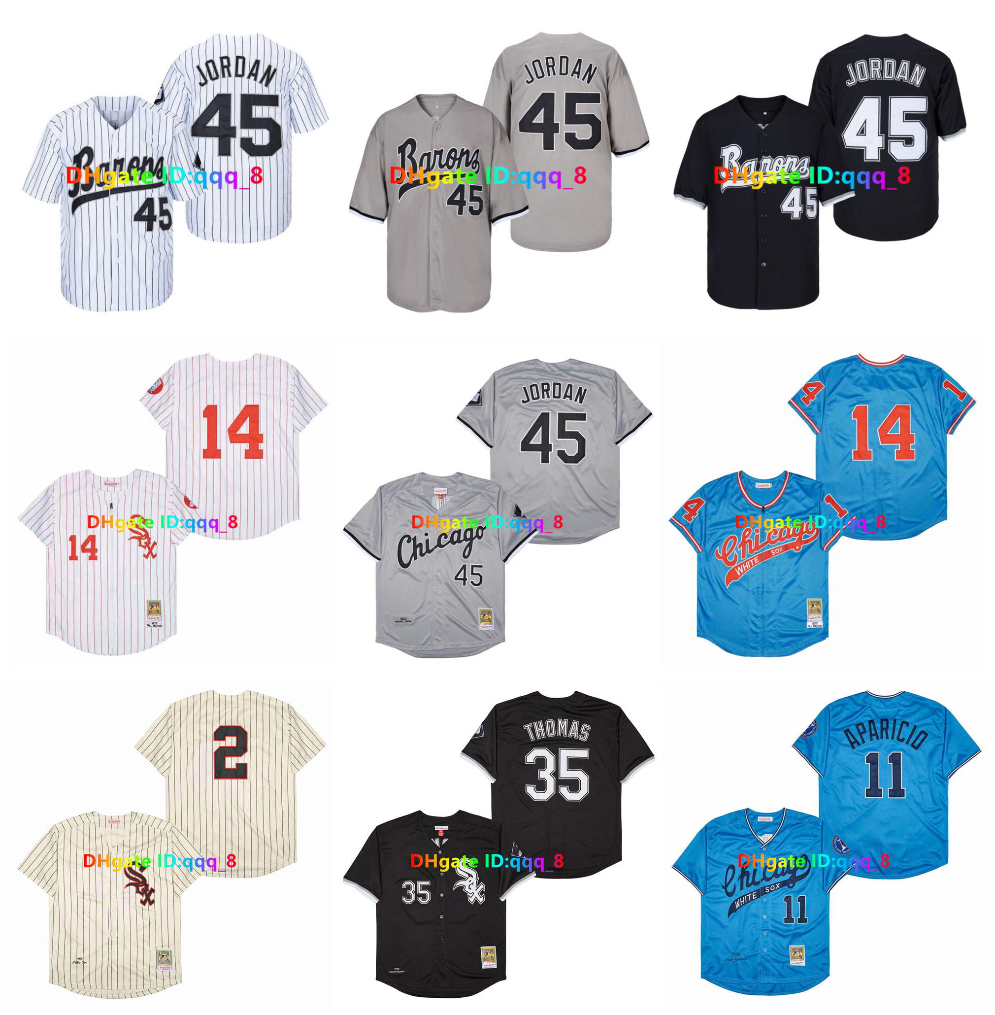 Michael Jor dan 45 White Sox Throwback Baseball Jersey Birmingham Barons Michael Jor dan Rookie Bo Jackson Bill Melton Nellie Fox Frank Thomas Luis Aparicio Size S-3XL