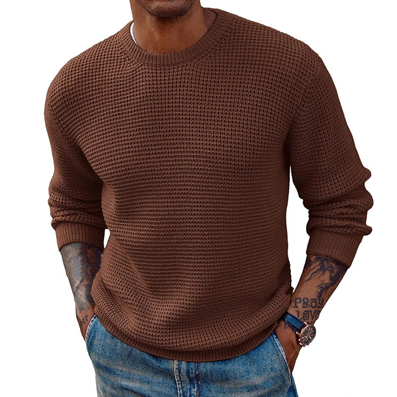 Fashionable solid color knitted jumper top mens retro O-neck long sleeved knitted sweater spring/summer sweater 240930
