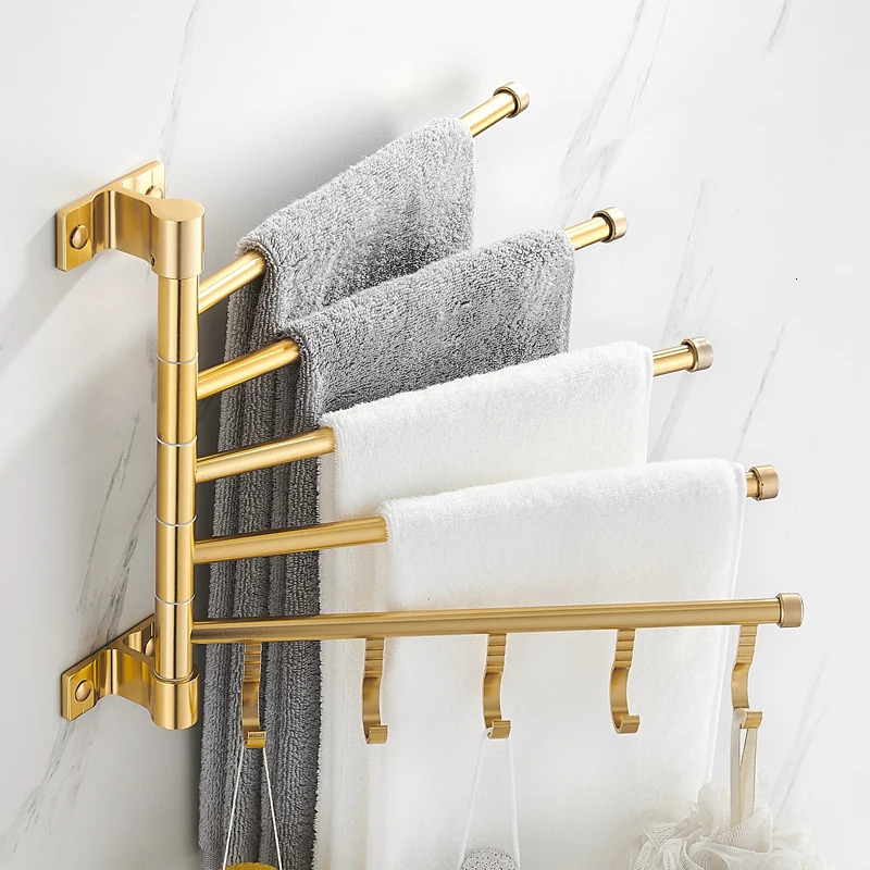Golden Lamp Aluminum Wall Mounted Rotating Towel Rack Bathroom Rail Hanger Bathroom Accessories Storage 240929