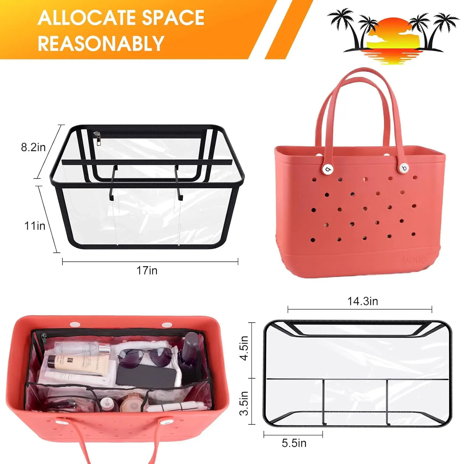 Beach Bag Organizer for Original Bogg Bag Accessories InsertsClear Divider for Bogg Bag InsertOrganize Divide Space of Tote 240929