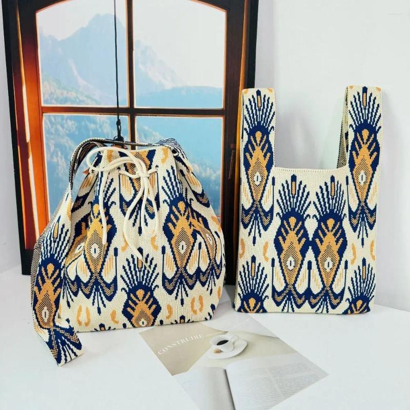 2025 NEW Shoulder Bags Handmade Cute Handheld Bucket Bag Simplicity Ethnic Style Knot Wrist Polyester Fiber High-capacity Tote Student zhanyishengli