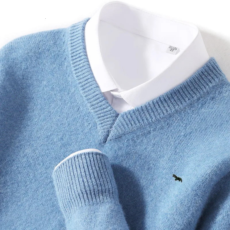 Plus Size 5XL Mens 60 Mink Cashmere Sweater VNeck Pullovers Knit Winter Long Sleeve HighEnd Jumpers Woollen Bottoming Shirt 240923