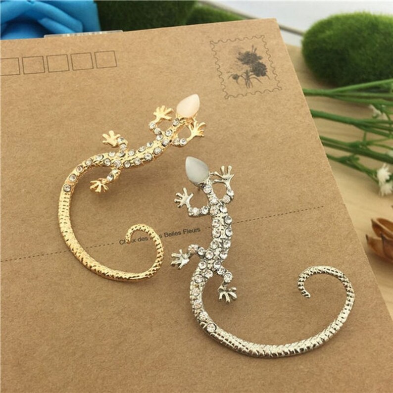 Punk Style Lizard Gecko Earring Cuff Ear Wrap Gold Silver Plated Austrian Crystal Ear Hook Clip for Women Men Nice Jewelry Gift Wholesale Price