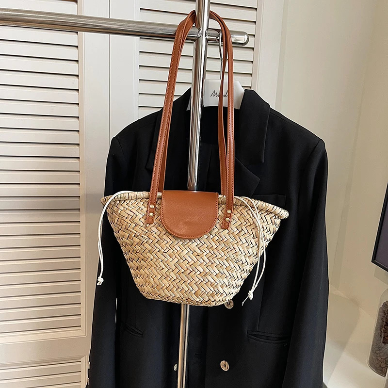 Leisure Willow Womens Basket Bag Rattan Womens Handbag Handmade Summer Beach Straw Bag Shoulder Cross Bag 240930
