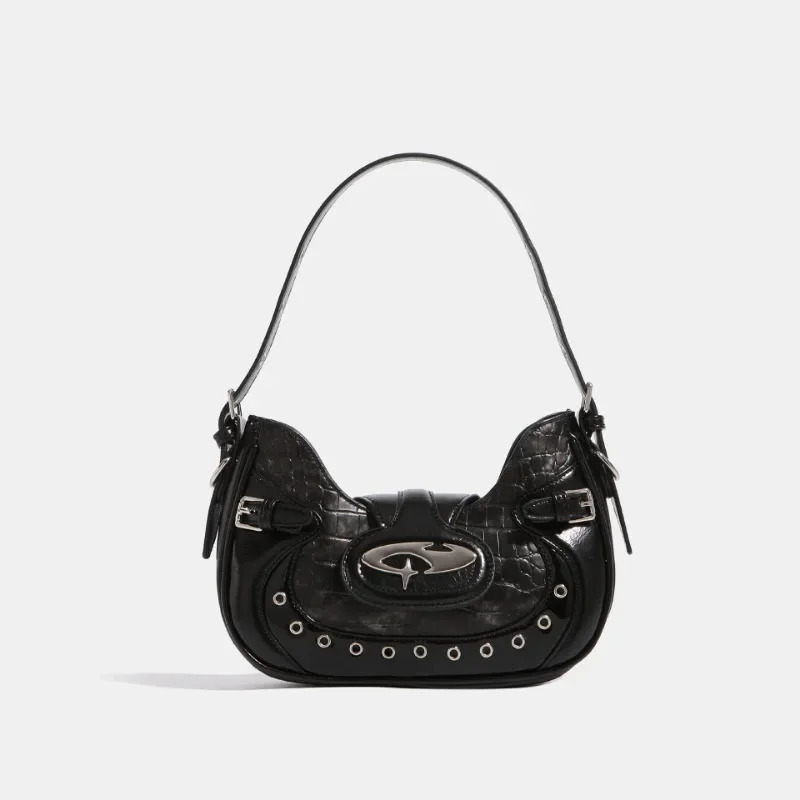 MBTI Y2k Womens Shoulder Bag Gothic Silver Patchwork Harajuku Fashion Handbag Niche Casual Cool Female Motorcycle Bag 240926