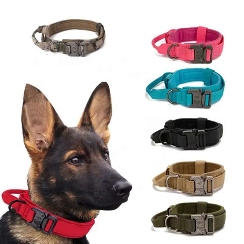 Durable Tactical Metal Buckle Set Adjustable Pet Collar Medium Large Leash Dog Supplies