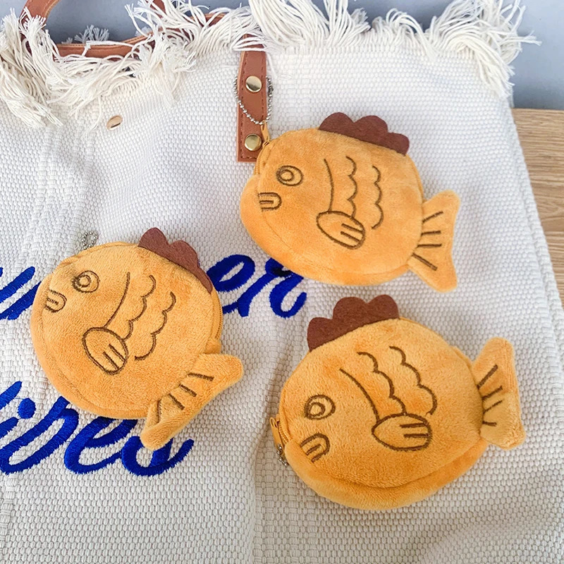 Japan Cute Plush Snapper Fish Doll Coin Purse Wristlet Bag Cartoon Wallet Mini Zipper Girl Cable Headset Bag 240925