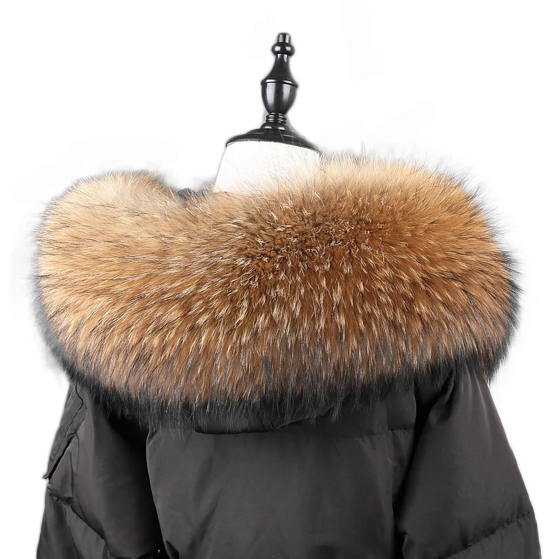 100% Real Natural Raccoon Fur Scarf Women Winter Fashion Warm High Quality Fur Collar For Coat Strip Hooded Large Muffler 240924