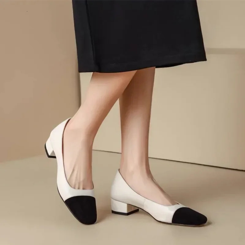 Spring and Autumn Womens Comfortable Thick High Heels Casual Low Heels Square Head Womens Shoes 240930