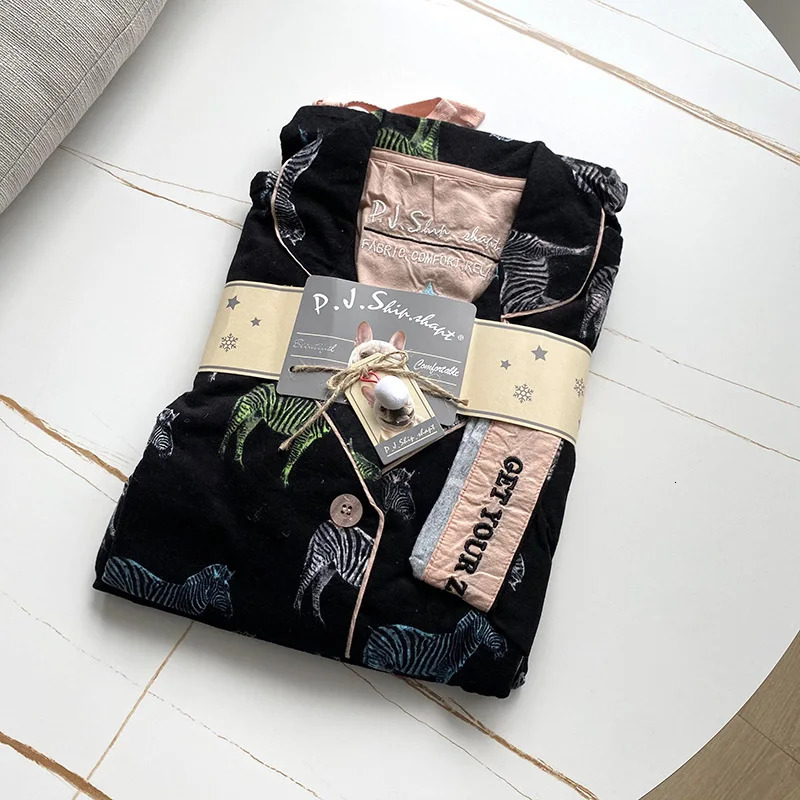 Autumn and Winter Womens PJS Cotton Wool Sleepwear Warm Thick Cartoon Long Sleeve Pants Sleepwear Womens Sleepwear 240929