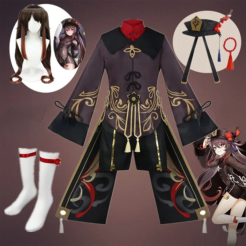 CN costume uniform wig cosplay anime game Genshin Impact Hutao Hu Tao Chinese style Halloween womens clothing 240930