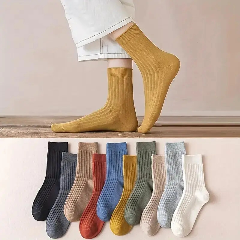 510 pairs of vibrant mixed color striped comfortable crew socks soft breathable classic casual daily wear 240926