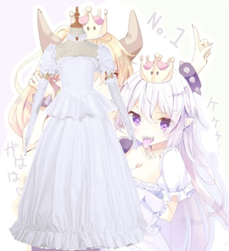 Booette King Boo cosplay costume princess Koopa white dress with gloves Lolita Halloween carnival long silver straight wig 240930
