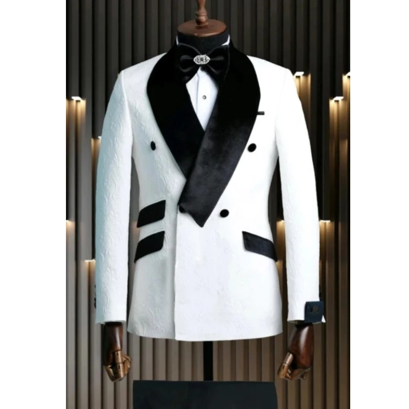 Floral Men Suits for Wedding Shawl Lapel Custom Groom Tuxedo 2 Pieces Male Fashion Double Breasted Jacket with Pants 2025