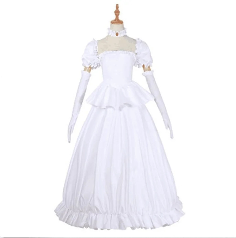 Booette King Boo cosplay costume princess Koopa white dress with gloves Lolita Halloween carnival long silver straight wig 240930
