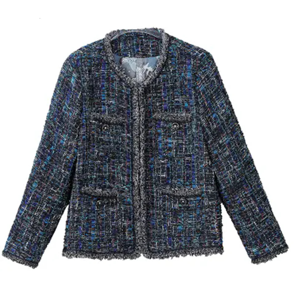 Blue tweed jacket suitable for springautumnwinter womens top small perfume style highend social classic 240924