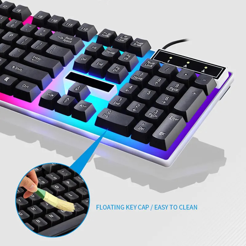 USB Wired Keyboard Mouse Set LED Rainbow Color Backlight Gaming Computer 240929