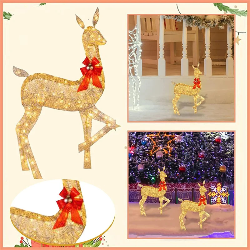 3 pieces of wrought iron garden LED lights emitting reindeer Christmas home outdoor courtyard decoration 240929