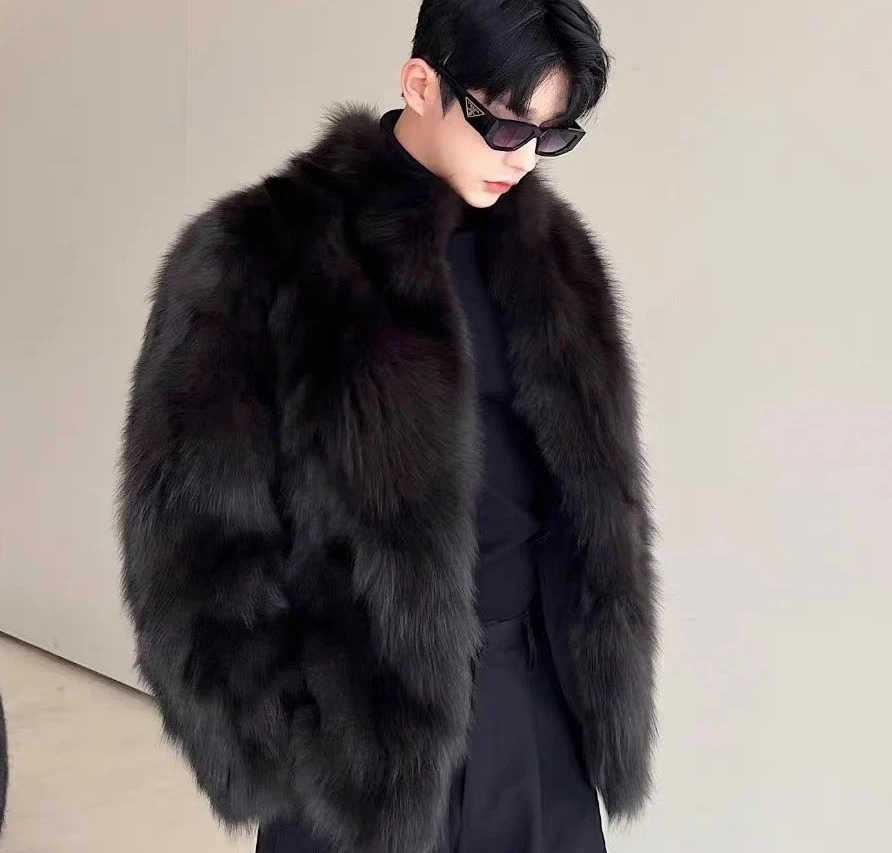 2024 Winter Mens ly Made Fur Mens Coat Thick Fox Black Sable Solid Black Jacket A215 240929