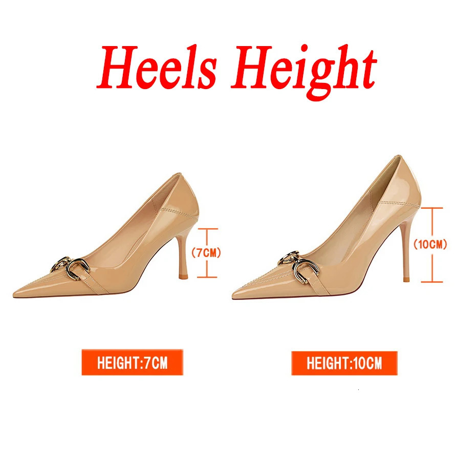 Women 7cm 10cm High Heels Wedding Bridal Replica Pumps Lady Scarpins Metal Chain Buckle Low Heels Stiletto Nude Green Prom Shoes 240924