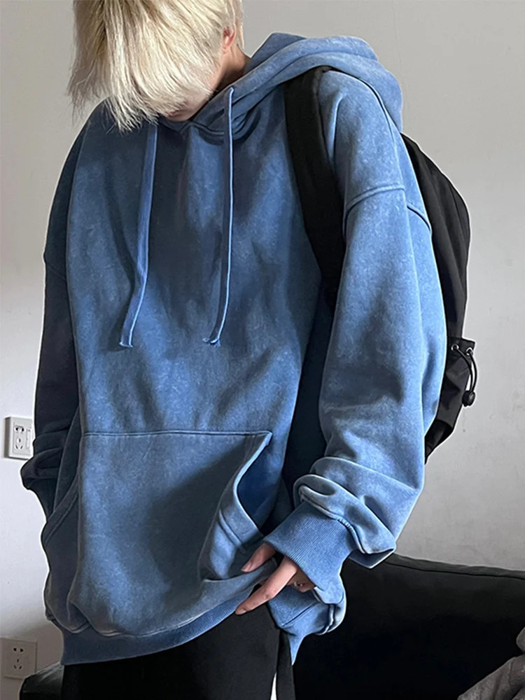 Mens Hoodies 2024 Autumn 360G Thick Cotton Washed Sweatshirts Oversized Hoodie Streetwear Y2K Clothes Unisex Hoody Tops 240919