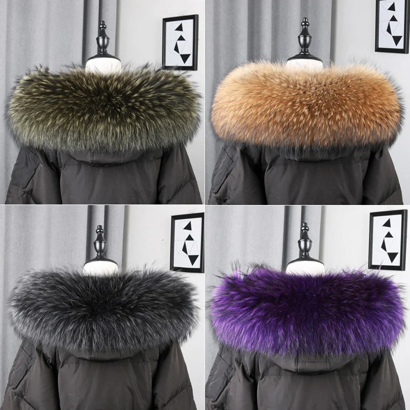 100% Real Natural Raccoon Fur Scarf Women Winter Fashion Warm High Quality Fur Collar For Coat Strip Hooded Large Muffler 240924