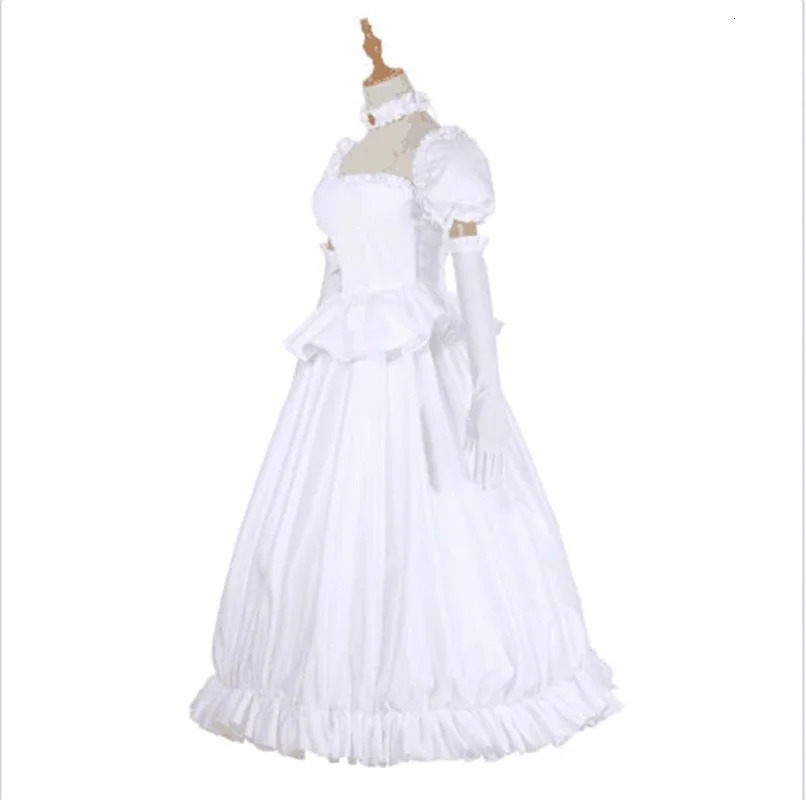 Booette King Boo cosplay costume princess Koopa white dress with gloves Lolita Halloween carnival long silver straight wig 240930
