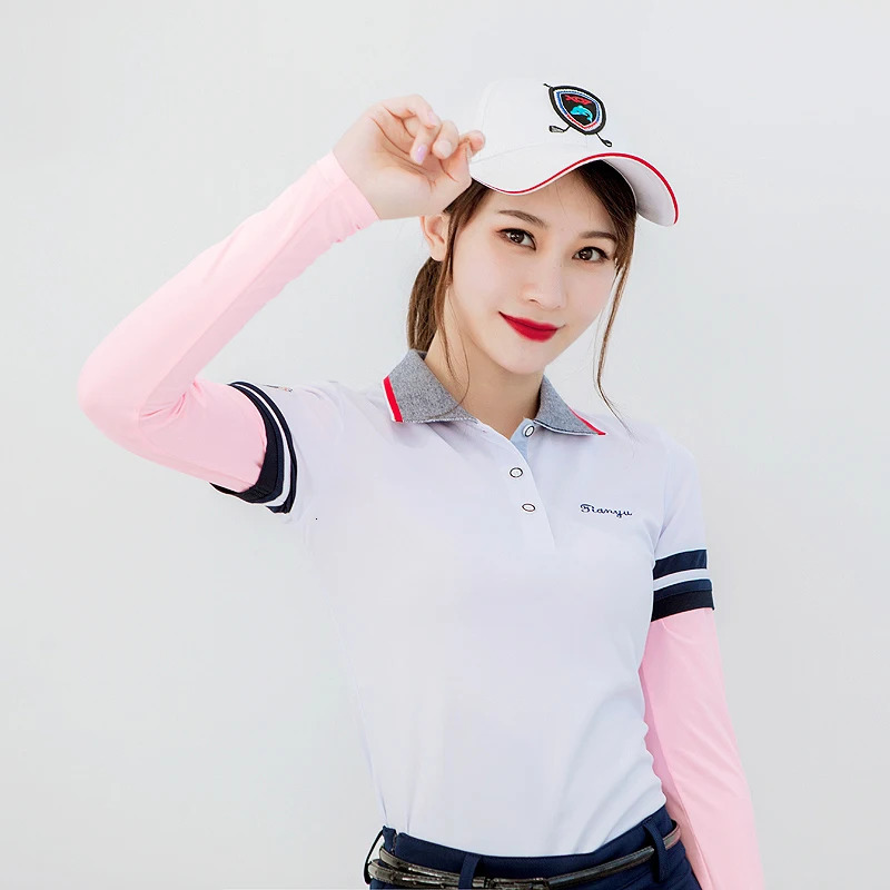Womens thin golf shirt Sunscreen Inside Wear Cropped Tops long sleeved UV resistant arm sleeves ice silk bottom golf shirt 240930