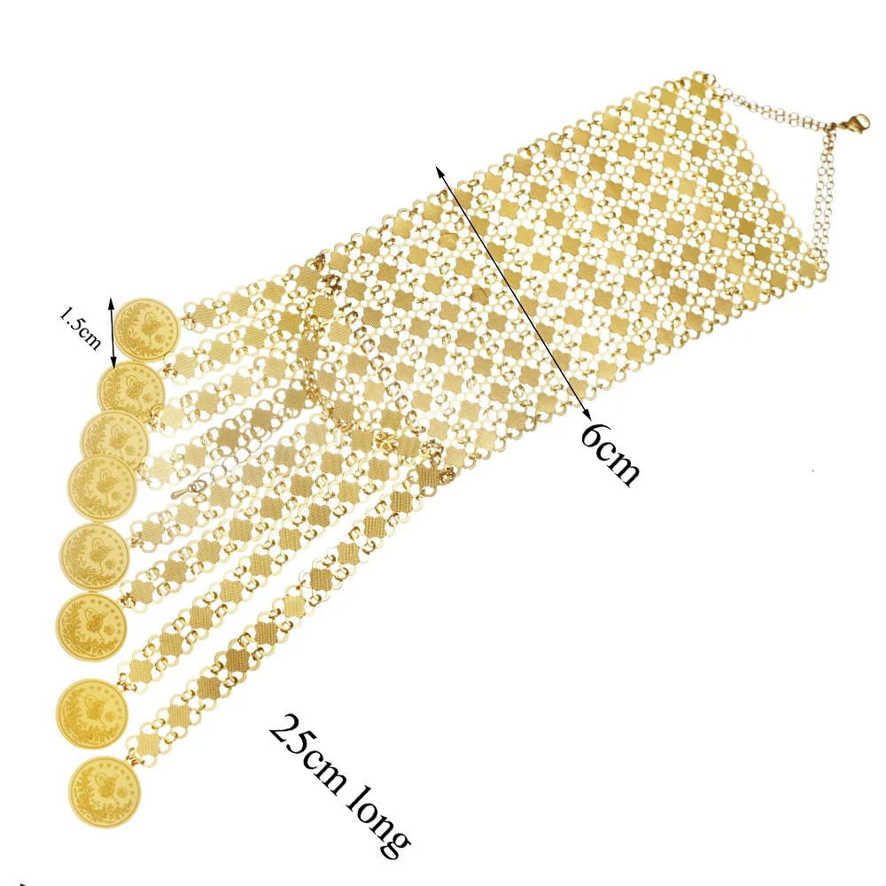 Coin Tassles Gold Plated Jewelry Bracelet Turkish Arabic Birdal Cuff Bracelet Ethnic Women Gifts Bijoux De Luxe Femme 240921