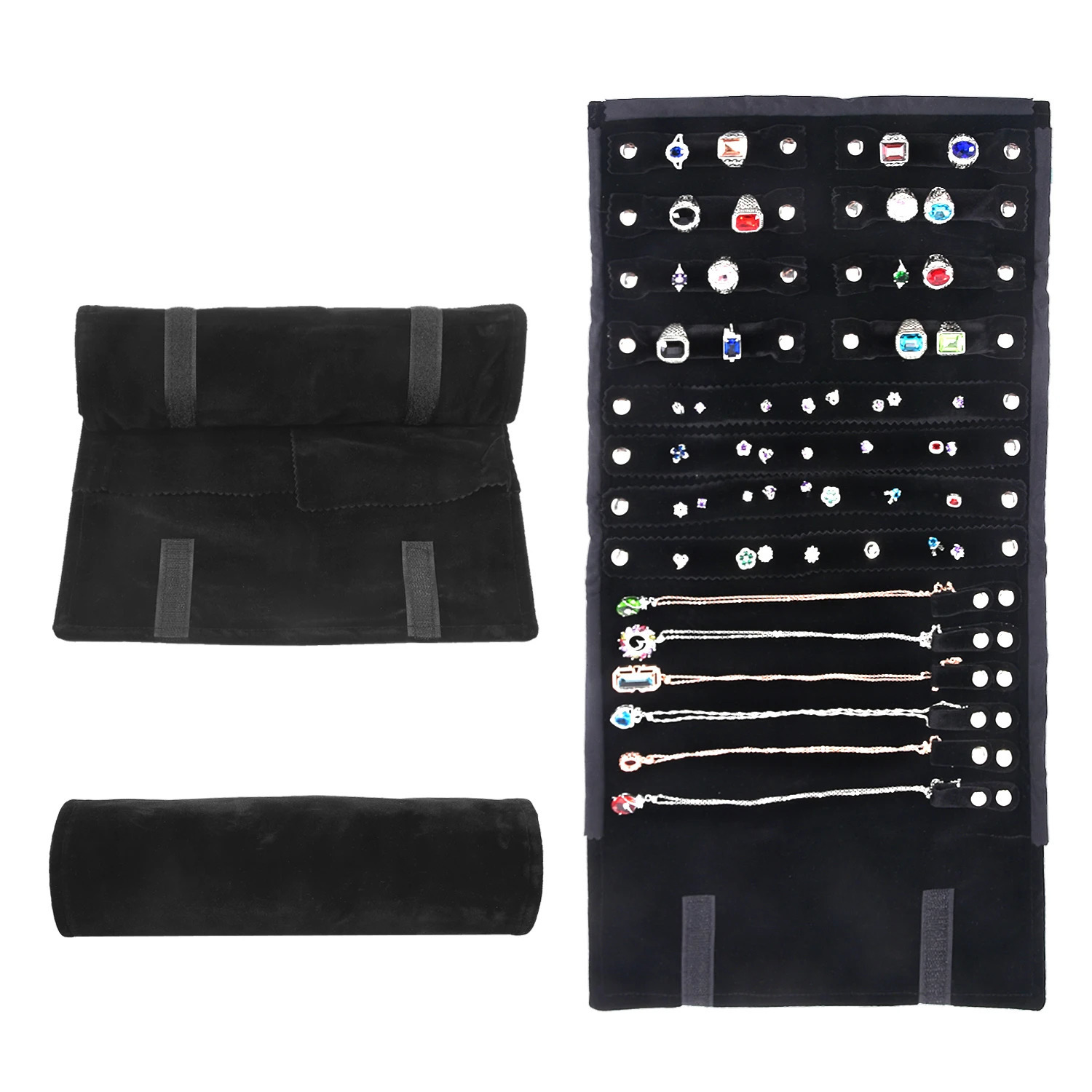 Travel Bracelet Jewelry Organizer Roll Up Bag Portable Velvet Ring Earrings Pendant Necklace Storage Bag Ornaments Foldable Case 240923