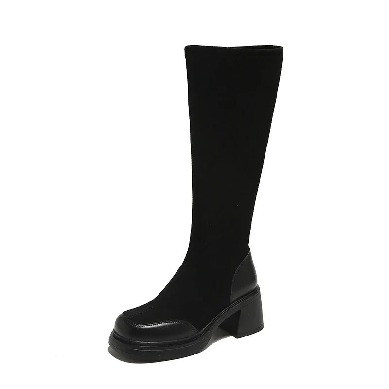 Large Size 34-43 Women Shoes Round Toe Womens Knee-High Comfortab Square Heel High Boots Bota Camurca Cano Longo 241101