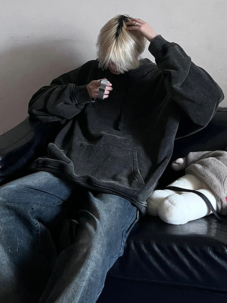 Mens Hoodies 2024 Autumn 360G Thick Cotton Washed Sweatshirts Oversized Hoodie Streetwear Y2K Clothes Unisex Hoody Tops 240919