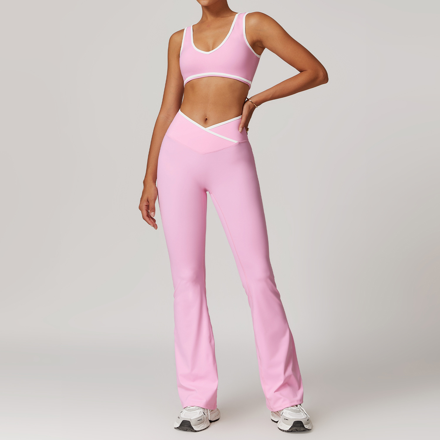Women s Yoga Two piece Set Sports Bra Cross High Waist And Hip Lifting Sports Pants Contrasting Color Backless Tight Nude Set Running Yoga Suit Top