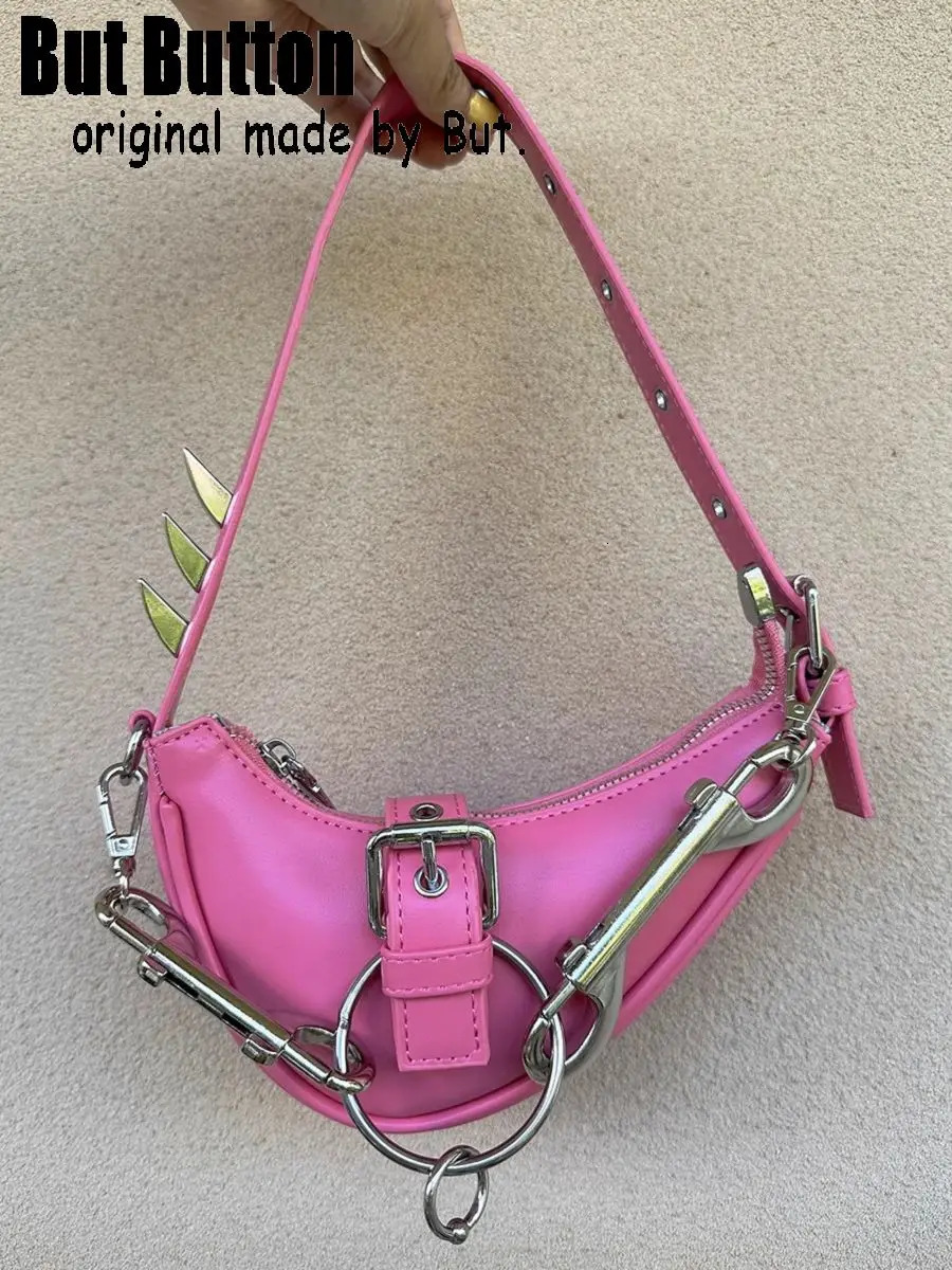 Y2k girl Harajuku Rivet spike Gothic One Shoulder Handbag Womens Punk Tote Dark Punk Rock Japanese Heavy Industry Ring Bag 240926