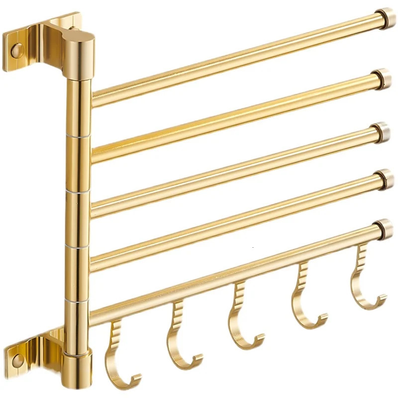 Golden Lamp Aluminum Wall Mounted Rotating Towel Rack Bathroom Rail Hanger Bathroom Accessories Storage 240929