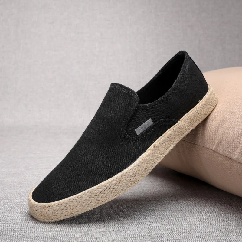 Soft Espadrilles mens linen shoes slip shoes fashionable mens shoes casual mens breathable canvas spring rubber sports shoes 240930