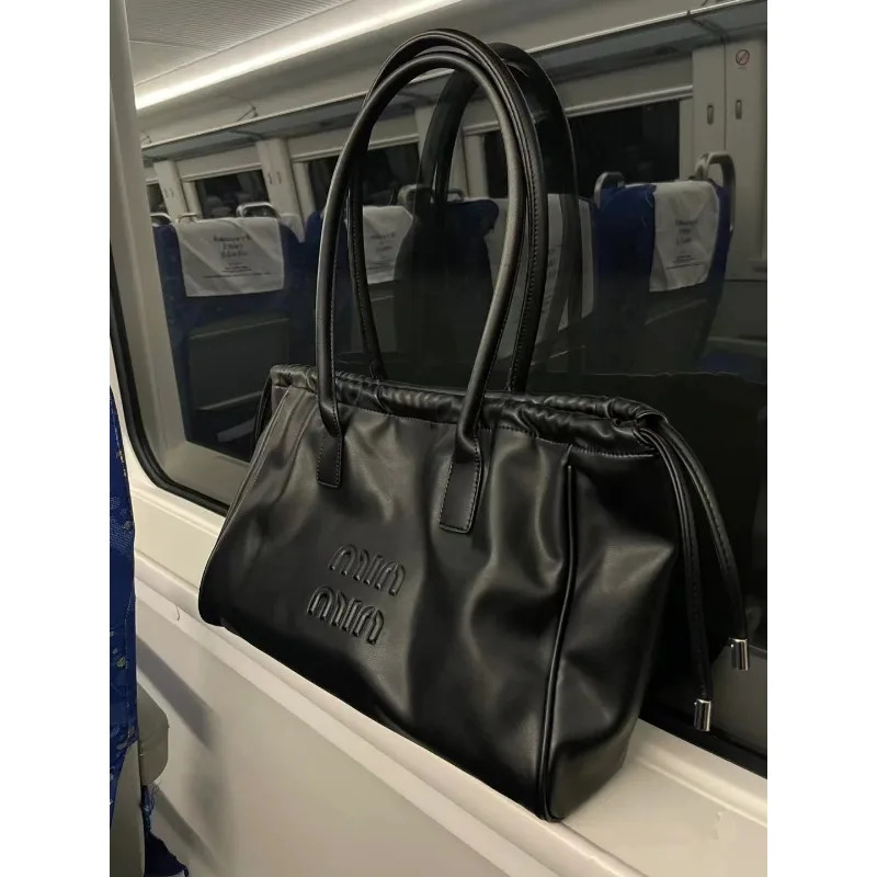 Fashion Drawstring Handbags PU Womens Crossbody Large Capacity Tote Bag Shopper Waterproof Solid Shoulder Bags for Women 240924