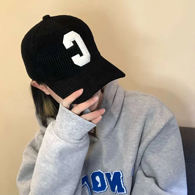 Corduroy Letter C Baseball Cap, Men's Autumn Winter Solid Ponytail Hat, Adjustable Neutral Hip Hop Dad Trucker Hat