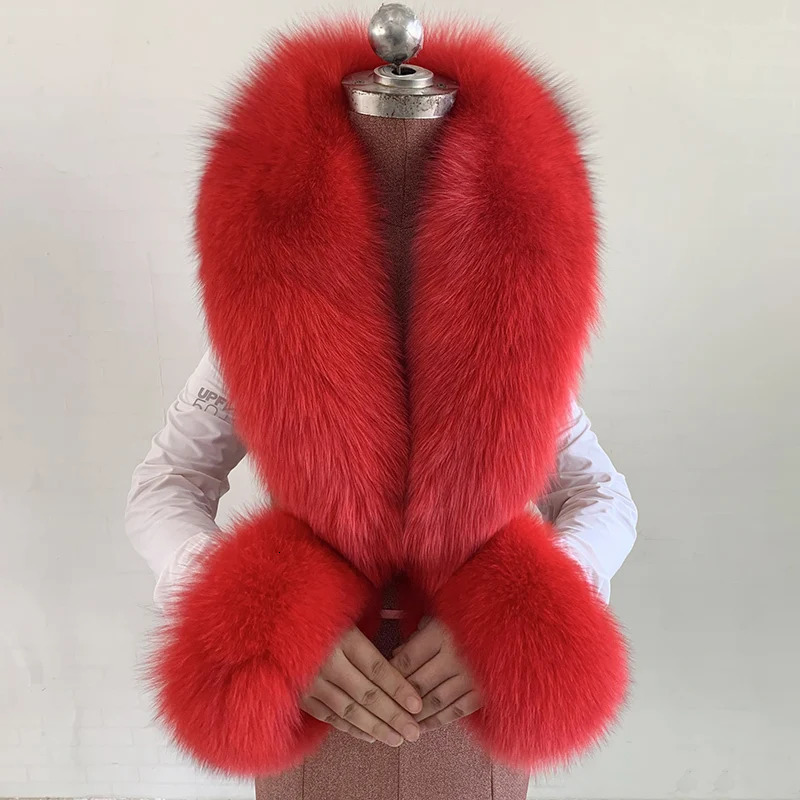 100% natural fox fur scarf and cuff set womens winter jacket fur collar genuine leather collar scarf ious fox fur warm collar 240929