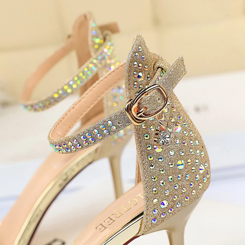 BIGTREE shoes Rhinestone high heels womens pump sexy kitten high heels party shoes open toe womens sandals slim high heels wedding shoes 240925