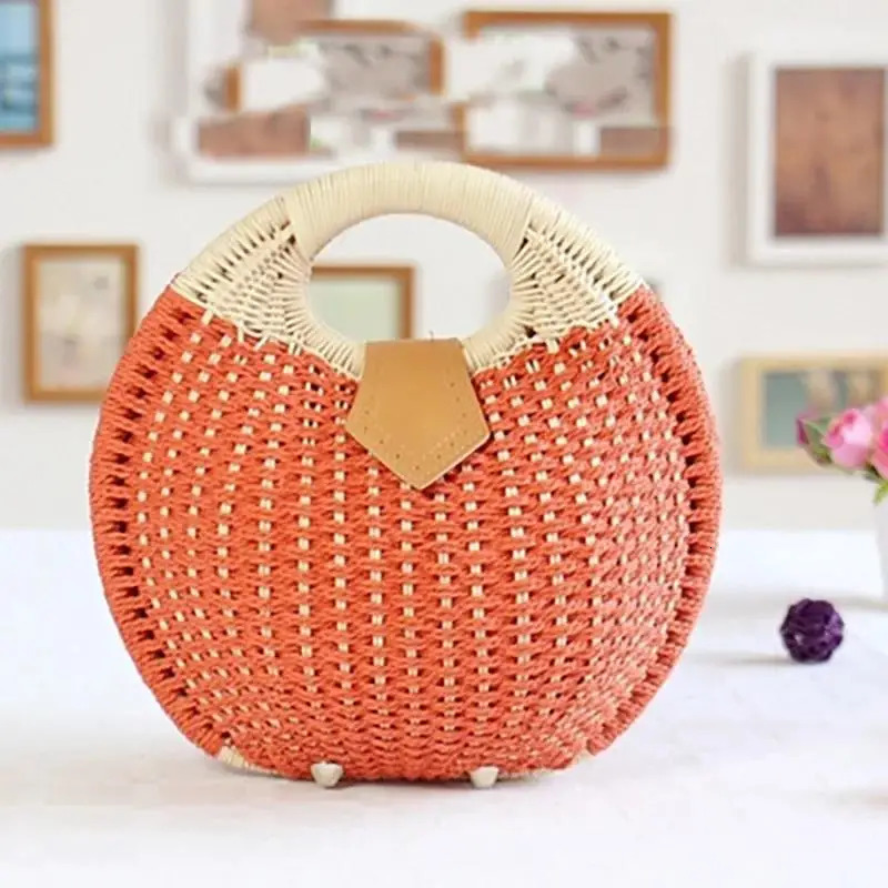 Summer Straw Bag Womens Beach Handbag Round Womens Handbag 240930