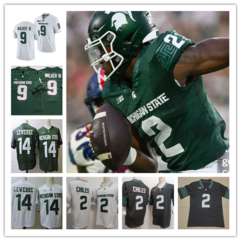 Stitched Kenneth Walker III Aidan Chiles MSUfootball Jersey White Green MichganState 2024 Spartan 14 Brian Lewerke Jerseys