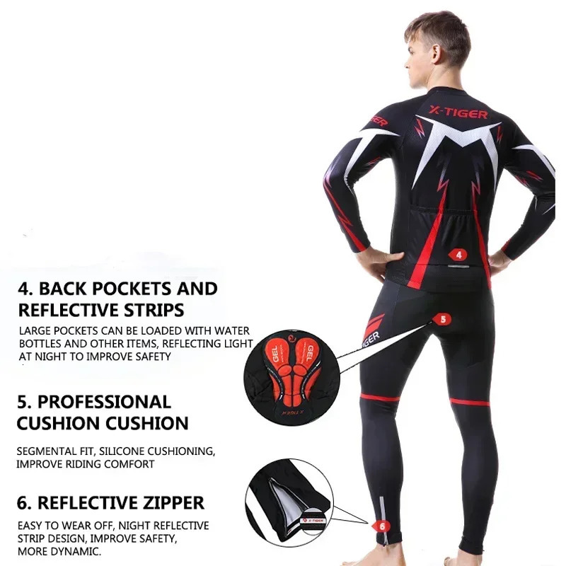 X-Tiger Winter Cycling Jerseys Set Long Sleeve Thermal Fleece Bicycle Clothing Keep Warm Bike Wear Suit Sportswear 240930